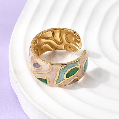 304 Stainless Steel Enamel Open Cuff Ring RJEW-L335-01B-G-1