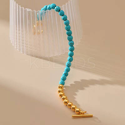 Synthetic Turquoise & Brass Round Beaded Bracelets for Women EH2612-1
