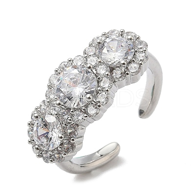 Brass Micro Pave Cubic Zirconia Cuff Rings RJEW-H256-02P-02-1