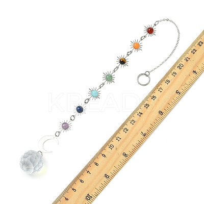 Chakra Natural Gemstone Beads & Brass Sun Moon Hanging Suncatchers HJEW-JM04995-02-1