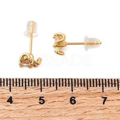 Brass Micro Pave Clear Cubic Zirconia Stud Earring EJEW-C158-15A-G-1