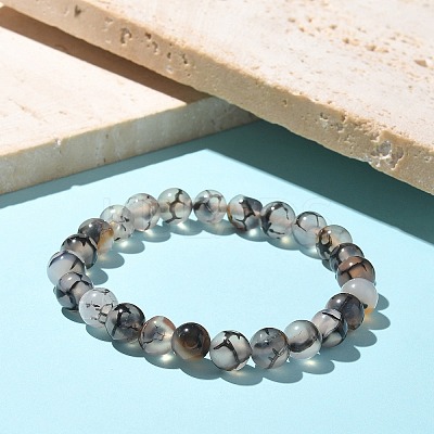 Natural Dragon Veins Agate Beaded Stretch Bracelets BJEW-Q692-02C-1