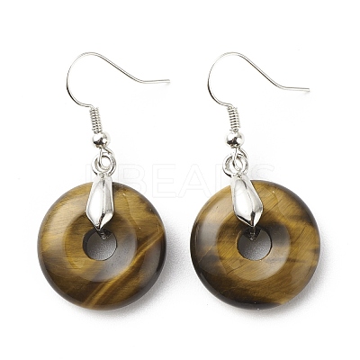 Natural Tiger Eye Donut Dangle Earrings EJEW-G300-01P-02-1