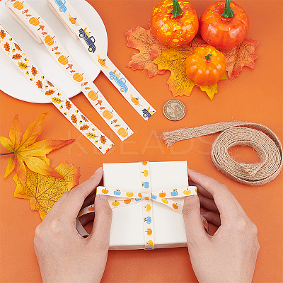 10 Yards 5 Styles Autumn Theme Printed Cotton & Burlap Ribbons OCOR-BC0005-44-1