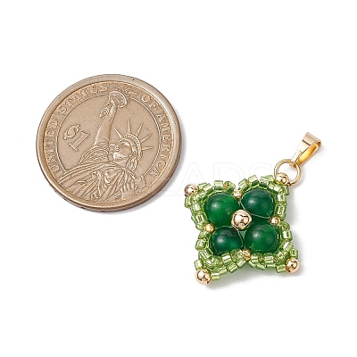 Dyed Natural Malaysia Jade & Glass Seed Beaded Woven Pendants PALLOY-MZ00365-01-1