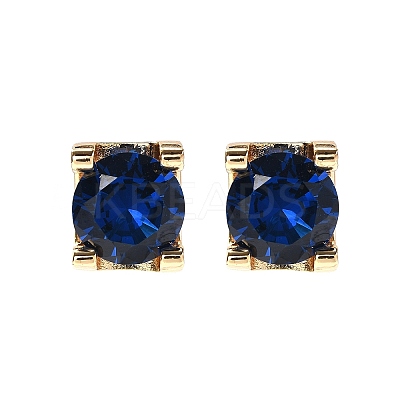Square Brass Micro Pave Cubic Zirconin Stud Earrings EJEW-D318-03KCG-C-1