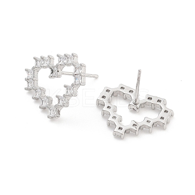 Heart Rack Plating Brass with Clear Cubic Zirconia Stud Earrings for Women EJEW-G409-04P-1