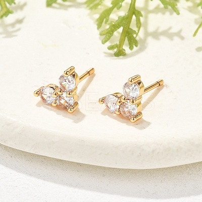 Brass Micro Pave Clear Cubic Zirconia Stud Earrings for Women EJEW-G428-25G-03-1