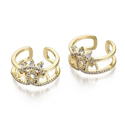 Brass Micro Pave Clear Cubic Zirconia Cuff Rings RJEW-S044-087-NF-1