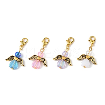 32Pcs 4 Styles Acrylic & Alloy Heart Angel Pendant Decorations HJEW-FS00040-04-1