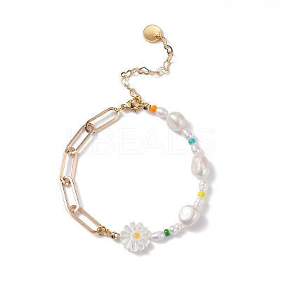 Sunflower Natural Shell Beads Bracelet BJEW-TA00027-1