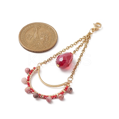 Teardrop Glass Seed & Natural Rhodonite Beads Pendant Decorations HJEW-MZ00024-01-1