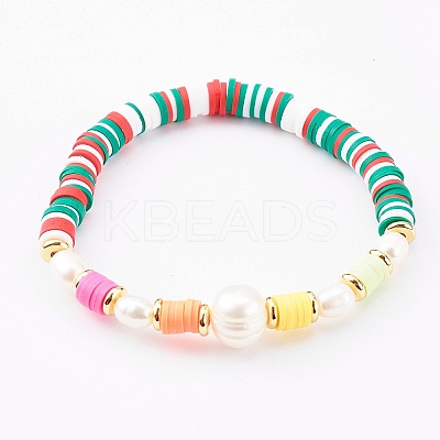 Polymer Clay Heishi Beaded Stretch Bracelets BJEW-JB06026-01-1