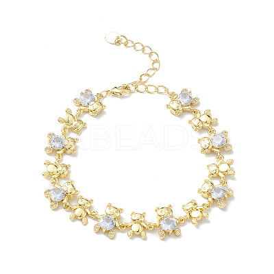 Clear Cubic Zirconia Bear Link Chain Bracelet BJEW-H586-02G-1