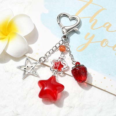 Strawberry and Star Acrylic & Glass Pendant Decoration HJEW-YW00040-02-1
