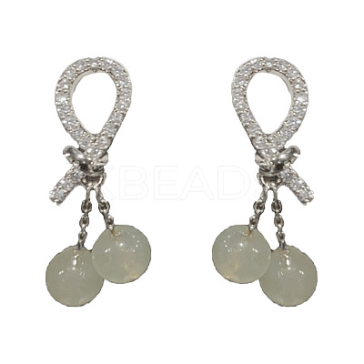 Brass Micro Pave Clear Cubic Zirconia Knot with Round Dangle Stud Earrings FS-WGC5F67-04-1