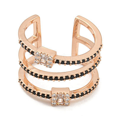 Rectangle Rack Plating Brass Micro Pave Cubic Zirconia Wide Cuff Rings for Women RJEW-F162-15RG-1