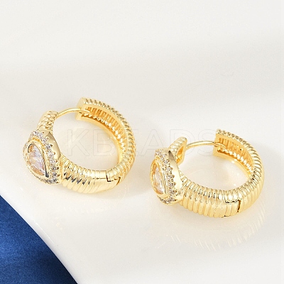Brass Clear Cubic Zirconia Hoop Earrings EJEW-Q016-03G-1