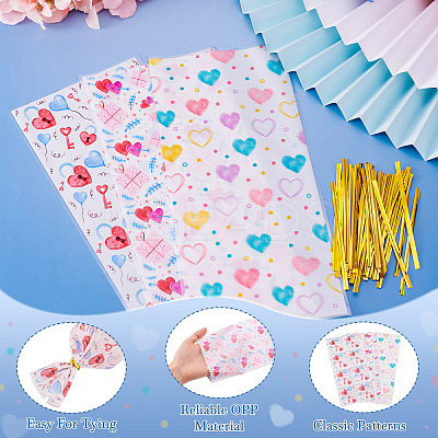 45Pcs 3 Styles Heart Print Plastic Cookies Storage Bags ABAG-TA0001-22-1
