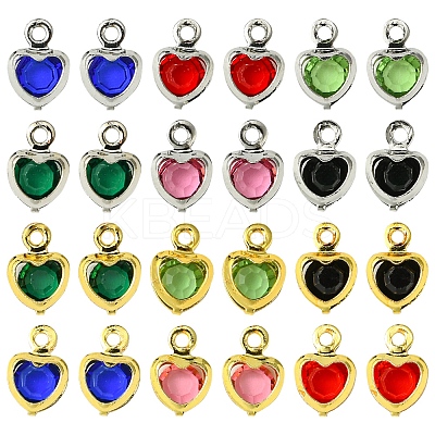 24Pcs 12 Colors Heart Rack Plating Brass Glass Charms KK-FS0001-39-1
