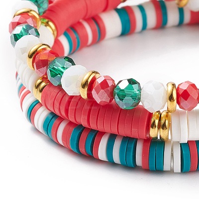 3Pcs 3 Style Polymer Clay Heishi Surfer Stretch Bracelets Set with Word Jolly Acrylic Beads BJEW-TA00129-1