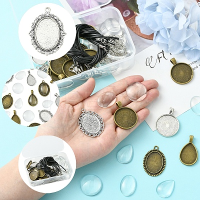 DIY Blank Dome Alloy Glass & Waxed Cord Necklace Making Kits DIY-FS0007-65-1
