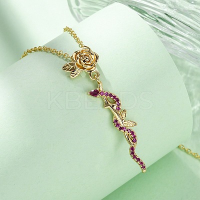 Brass Micro Pave Camellia Cubic Zirconia Flower Snake Pendant Necklaces LS-NJEW-S438-02D-G-1