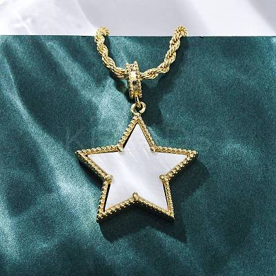 Brass Enamel Star Pendant Necklaces for Women NJEW-K381-09G-02-1