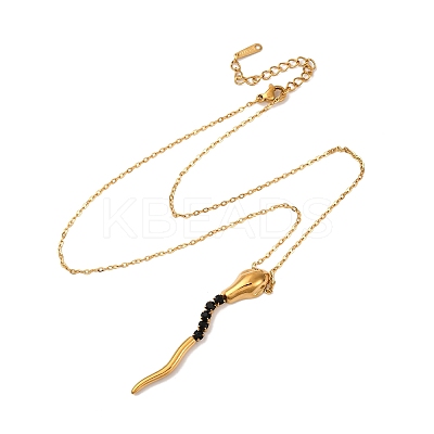 304 Stainless Steel Jet Rhinestone Snake Pendant Cable Chain Necklaces for Women LS-NJEW-A051-01G-1
