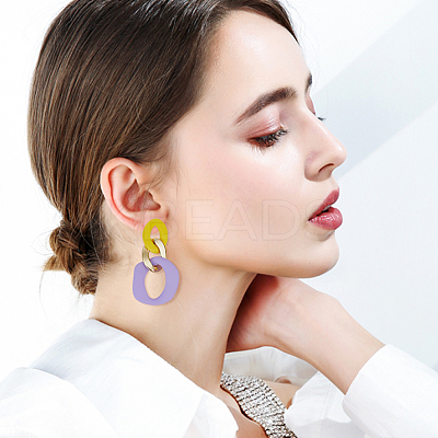 6 Pairs 6 Colors Oval Acrylic Dangle Stud Earrings with Steel Iron Pins for Women EJEW-AN0004-12-1
