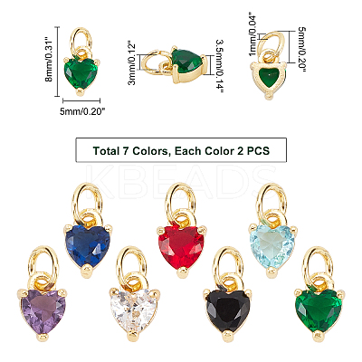 14Pcs 7 Colors Brass Micro Pave Cubic Zirconia Charms KK-PH0002-45-1