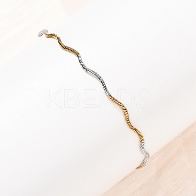 304 Stainless Steel Wave Shape Snake Chains Bracelets for Women BJEW-G780-03GP-1