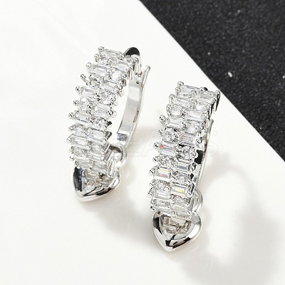 Heart Brass Micro Pave Clear Cubic Zirconia Hoop Earrings EJEW-S275-04P-1