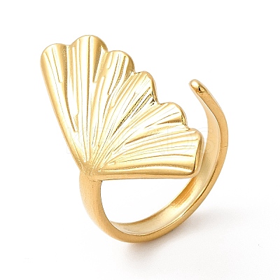 Ion Plating(IP) 304 Stainless Steel Shell Shape Open Cuff Ring for Women RJEW-E063-12G-1