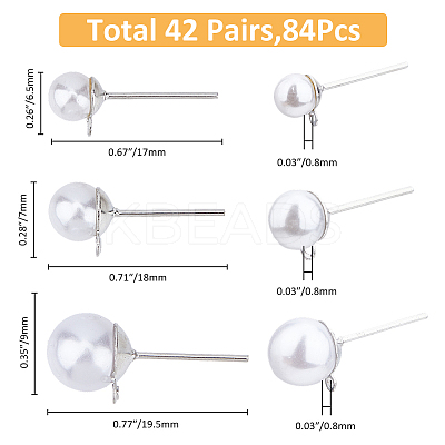 84Pcs 3 Size 304 Stainless Steel Stud Earring Findings STAS-FH0002-20P-1