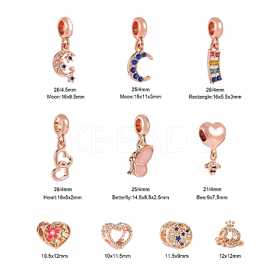 10Pcs 10 Styles Alloy Rhinestone European Dangle Large Hole Beads and Pendants MPDL-FS0001-01RG-1