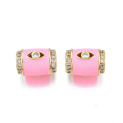 Brass Micro Pave Clear Cubic Zirconia Eye European Beads with Enamel ZIRC-N039-220-1