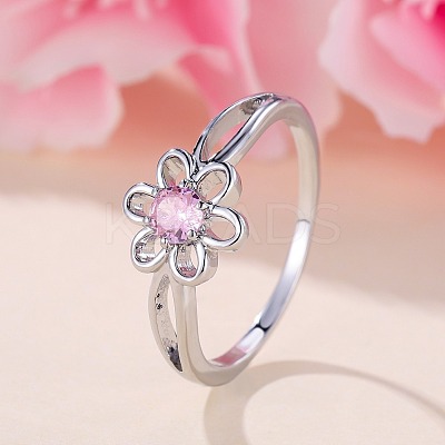 Flower Brass Micro Pave Pearl Pink Cubic Zirconia Finger Rings FS-WGCFB35-01-1