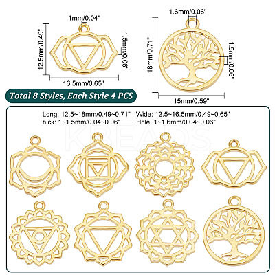 32Pcs 8 Styles Brass Pendants KK-PH0005-77-1