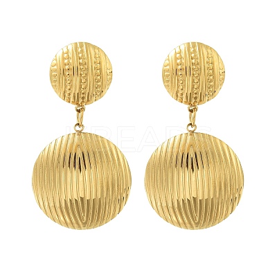 Ion Plating(IP) Flat Round 304 Stainless Steel Stud Dangle Earrings for Women EJEW-G400-35G-1