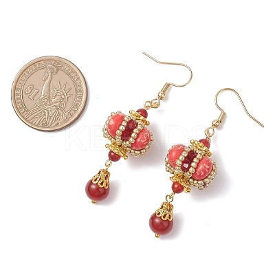 Lantern 304 Stainless Steel Synthetic Imperial Jasper Dangle Earrings EJEW-MZ00609-05-1