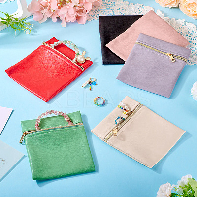 6Pcs 6 Colors Imitation Leather Jewelry Storage Zipper Bags ABAG-TA0001-72B-1