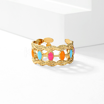 Sweet Hollow Irregular 201 Stainless Steel Enamel Cuff Ring DG2321-1