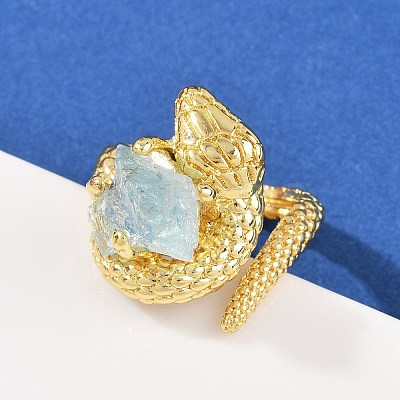 Snake Natural Aquamarine Open Cuff Rings RJEW-K286-10G-03-1