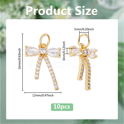 10Pcs Rack Plating Brass Micro Pave Clear Cubic Zirconia Pendants KK-DC0004-35-1