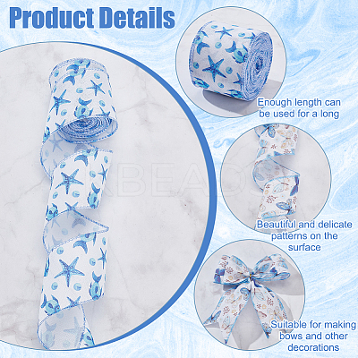 2 Rolls 2 Styles Polyester Printed Wired Ribbon OCOR-FG0002-49-1