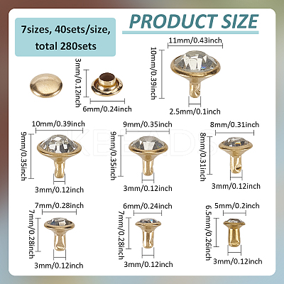 280 Sets 7 Styles Iron & Brass Double Cap Rivets KK-FG0001-19G-1