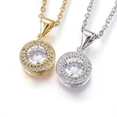 Brass Micro Pave Cubic Zirconia Pendant Necklaces NJEW-L146-01-1