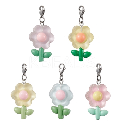 Translucent Resin Flower Pendant Decorations HJEW-JM01891-1