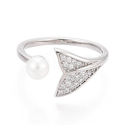 Adjustable 925 Sterling Silver with Cubic Zirconia Mermaid Fishtail Ring STER-T008-89P-1